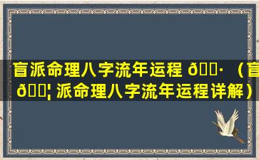 盲派命理八字流年运程 🕷 （盲 🐦 派命理八字流年运程详解）